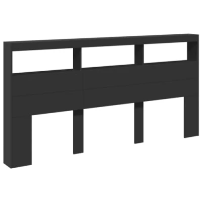 Image of vidaXL Headboard Cabinet with LED Lighting Sleek Black, 200x17x102 cm, Engineered Wood Storage Unit for Bedroom Ambiance