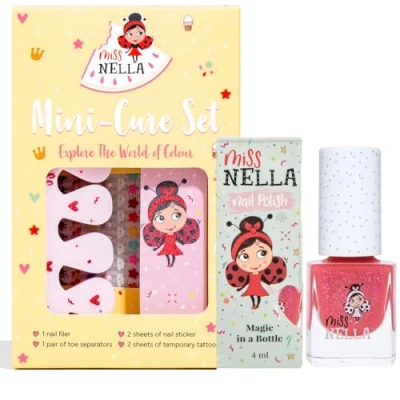 Image of Miss Nella nail KIT &amp; POLISH Accessories set for kids + peel off polish, stickers, tattoos, filer toe separators all designed children hands toes