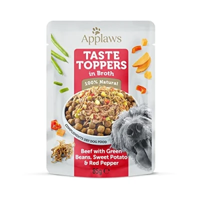 Image of Applaws 100% Natural Wet Dog Food Topper, Grain Free Beef with Vegetables in Broth 85g Pouch (12 x Pouches)