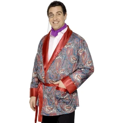 Image of Smiffys Smoking Jacket, Blue Paisley Design, Historical Fancy Dress, Comedy Dress Up Costumes