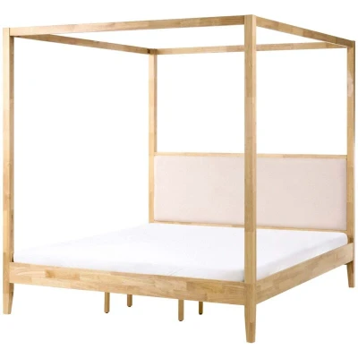 Image of Four Poster Bed Wood HAILLICOURT 180 x 200 cm (EU Super King) Light Brown