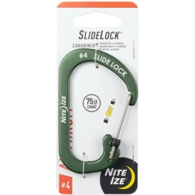 Image of Nite Ize CSLA4 08 R6 SlideLock Aluminum, Locking Carabiner for Keys and Gear, Size #4, Olive
