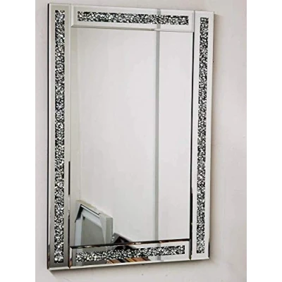 Image of CRUSHED JEWEL WALL MIRROR LOOSE DIAMANTE NEW CRYSTAL SQUARE DECOR GIFT 60X40CM