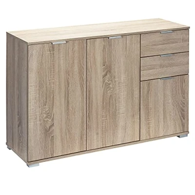 Image of CASARIA® Alba Sideboard 3 Doors 2 Drawers 107x75x35cm Bookcase Bedroom Bathroom Living Room Kitchen Hallway Furniture Storage Unit Oak Look Side Cabinet