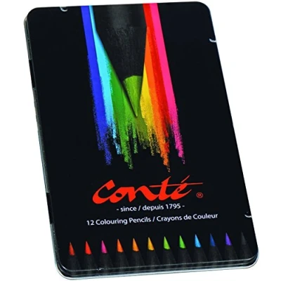 Image of BIC Conte Colouring Pencils Wood Free Easy To Sharpen Multi Coloured, Tin of 12