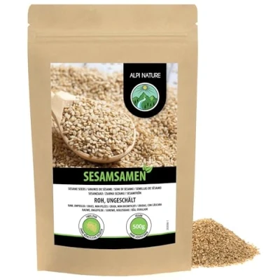 Image of unpeeled white sesame (500g, 1.1lb), whole sesame, seeds, 100% pure and natural, with no additives