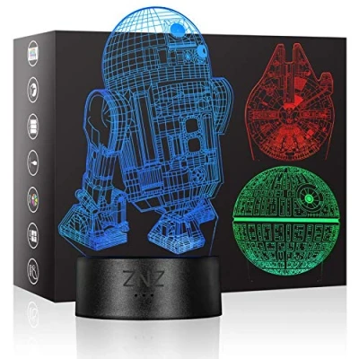 Image of 3D Star Wars Lamp, ZNZ LED Optical Illusion Night Light, 16 Colors Changing Remote Touch Mood Lamp Perfect Christmas and Birthday Gifts for Kids Men Women Fans