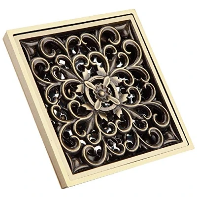 Image of Mumusuki Art Carved Antique Brass 10cm Shower Floor Drain Bathroom Waste Strainer Cover Grate(Type 1)