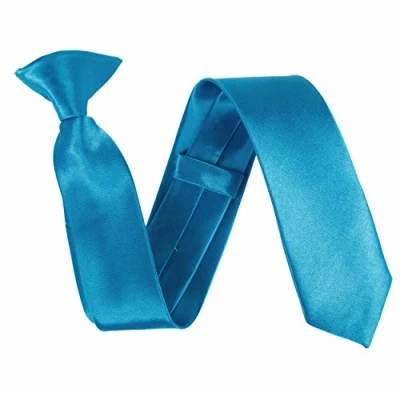 Image of Slim 2&quot; Satin Solid Colour Plain Safety Clip On Tie (Aqua Blue)