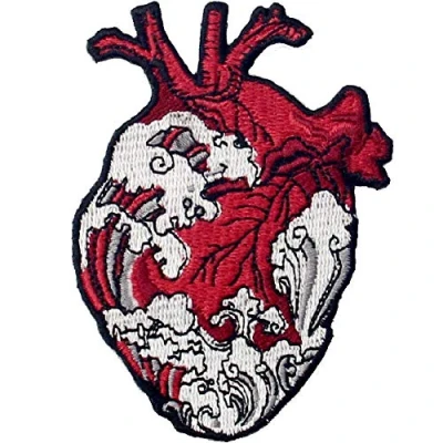 Image of The Waves and Heart Patch Embroidered Badge Iron On Sew Emblem