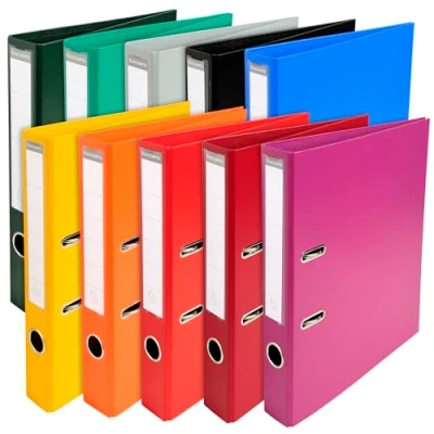 Image of Exacompta Ref 53054E Prem&#039;Touch PVC Lever Arch File 320 x 290mm in Size, 2 Rings, Can Hold A4 Documents, 50mm Spine, 55mm FSC Certified Assorted Vivid Colours (Pack of 10)