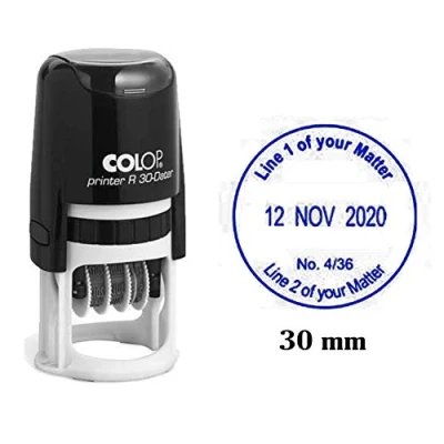 Image of Self Inking COLOP R30 Round Custom Rubber Stamp with Date Personalized Office Stamper Dater Blue Ink
