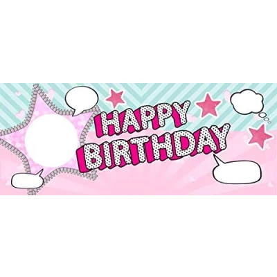 Image of PARTYRAMA.CO.UK LOL Pink Star Happy Birthday Design Small Personalised Banner 4ft x 2ft
