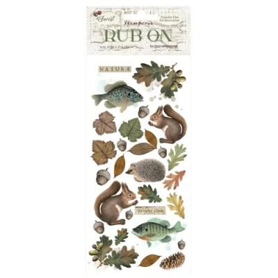 Image of Stamperia Rub on for Scrapbooks, Albums, Cards, Bullet Journals and More, Easily Transfer Images onto Paper Other Surfaces, Perfect Hobbies, Crafts, Gifting (Forest Leaves Animals)