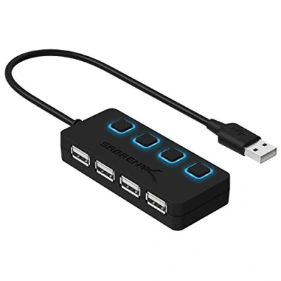 Image of SABRENT USB Hub 4 Port 2.0 Portable Travel Docking Station with Individual LED lit Power Switches [Charging NOT Supported] for Mac &amp; PC (HB UMLS)