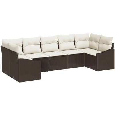 Image of vidaXL 7 Piece Garden Sofa Set with Cushions Brown Poly Rattan