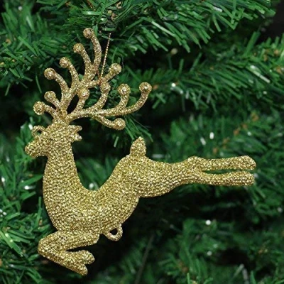 Image of Robelli Pack of 3 Glitter Flying Reindeer Christmas Tree Hanging Pendant Decorations (2, Gold)