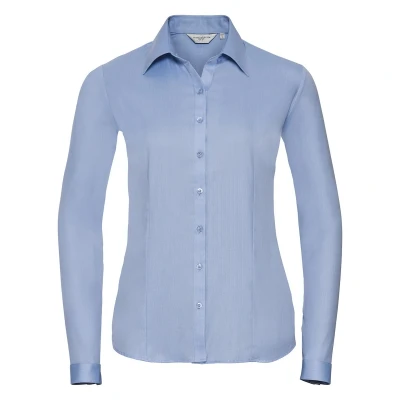 Image of Russell Athletic Collection Womens/Ladies Herringbone Long Sleeved Shirt (Light Blue) Size 20 UK