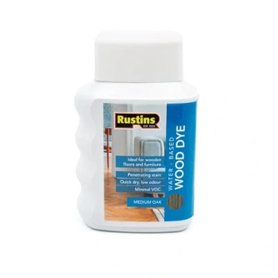 Image of Rustins Water Based Wood Dye Medium Oak 250ml Penetrating Stain, Quick Dry, Low Odour, Minimal VOC