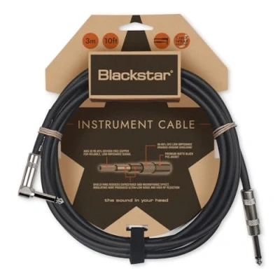 Image of Blackstar 3m (10ft) Instrument Cable Straight ¼ Jack to Angle for Bass/Electric Guitar/Electro Acoustic/Keyboard/Amp