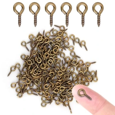 Image of Sonew Screw Eyelets Brass, Mini Eye Pins Hooks Threaded Bails Findings for Jewelry Pendant Making 200Pcs / Bag(Dark Bronze)