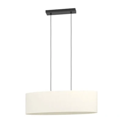 Image of Eglo Pendant Lighting Febres, Hanging lamp Above Dining Table, Oval Room Ceiling Light Fixture Made of bouclé Fabric, Metal in Black and Textile White, E27 Socket, 78 cm