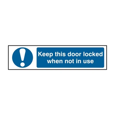 Image of Keep This Door Locked When Not in Use Sign Health &amp; Safety Self Adhesive PVC 200mm x 50mm