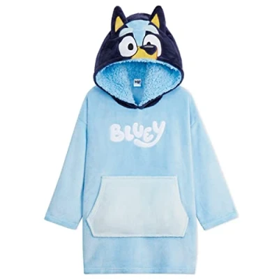 Image of Bluey Girls Fleece Poncho Cosy Oversized Hoodies for Kids Gifts (Blue/Navy, 4 6 Years)