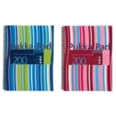 Image of Pukka Pad, Striped Jotta Pad A4 Notebook 3 Pack with Twin Wire Binding 200 Pages of 80GSM Paper 8mm Lines and Perforated Edges Assorted Colours, 29.7 x 22.5 cm