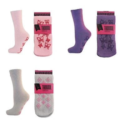 Image of Sockstack® 3 Pairs Of Ladies Thermal Slipper Socks, Socks With Non Slip Soles, UK Size 4 7