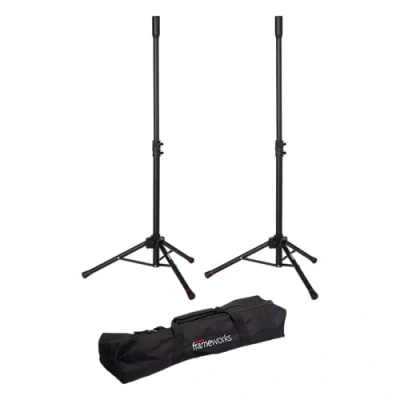 Image of Gator Frameworks Lightweight and Compact Mini Tripod Speaker Stand Set with Nylon Carry Bag (GFWSPK0250SET)