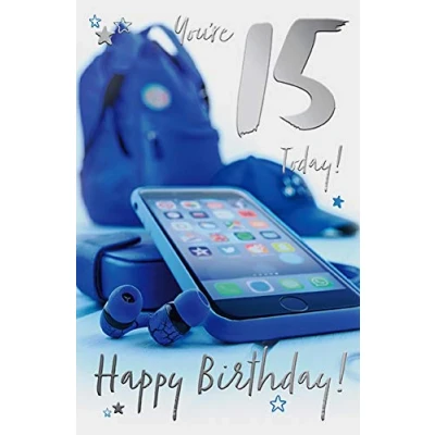 Image of 15th Birthday Card Him Male Teenager 15 Today 8.75 x 5.5 Inches Words and Wishes