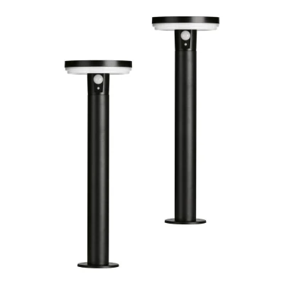 Image of 4LITE Antheia Solar IP54 Die Cast Aluminium LED Outdoor Bollard Light with Built In PIR Motion Sensor (Pack of 2)