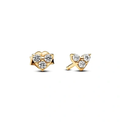 Image of Pandora Timeless Heart 14k gold plated stud earrings with clear cubic zirconia
