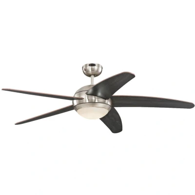 Image of Westinghouse Lighting 72068 Bendan 132 cm Five Blade Indoor Ceiling Fan, Satin Chrome with Hammered Accents, Dimmable LED Light Kit Opal Frosted Glass, Metal, 55 W ,132 x 36