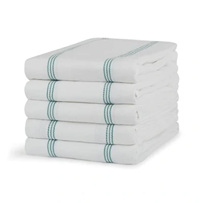 Image of Sticky Toffee 100% Cotton Tea Towel Teal Pin Stripe Pattern, Pack of 5 Kitchen Set Absorbent, Strong, Quick Dry &amp; Machine Washable Home Bathroom Accessories