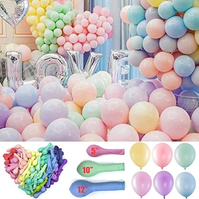 Image of OEMG 150Pcs Pastel Balloons, 25 x 5&quot; Balloons + 100 10&quot; 25x 12&quot; Mixed 6 Colors, Macaron Rainbow Unicorn for Party Decoration