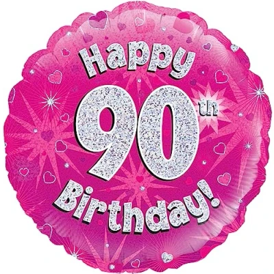 Image of Oaktree 18&quot; Happy 90th Birthday Pink Holographic