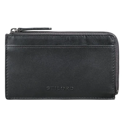 Image of STILORD &#039;Ano&#039; 3 in 1 Vintage Leather Key Pouch RFID Wallet Slim Card Case Money Pocket Holder Genuine Leather, Colour:Black