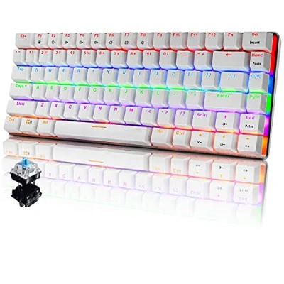 Image of Mechanical Keyboard, USB Cable Wired Gaming Rainbow LED Backlit, 82 Keys Anti Ghosting Compact Ergonomic Computer Keypad, Comfortable Durable and Quick Responsive(Blue Switches, White)
