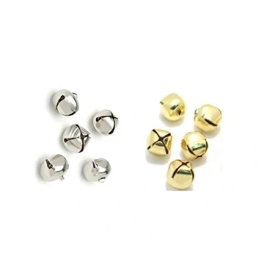 Image of 10 x 12mm First Steps ® Small Jingle Bells Gold or Silver Decoration Charm Dancing Metal (GLD5SLV5)