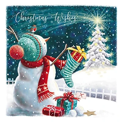 Image of Ling Design Pack of 6 Charity Christmas Cards &#039;Jolly Snowman&#039; Lovely with Snowman and Stocking 1 Design, Multi, 146 x 14mm