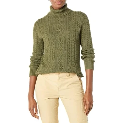 Image of Amazon Essentials Women&#039;s Fisherman Cable Roll Neck Jumper (Available in Plus Size), Olive, S