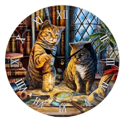 Image of Puckator Lisa Parker Purrlock Holmes Cat Picture Clock Wall Clocks Mens Cute Cool Preppy Home Gaming Room Bedroom Office Decor Decoration Asthetic Accessories Stuff Men Things
