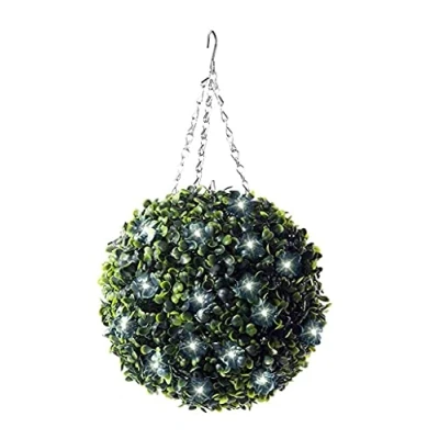 Image of Best Artificial 28cm Pre Lit Boxwood Buxus Topiary Ball with 30 Bright White LED Waterproof Battery Lights
