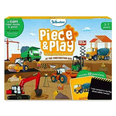 Image of Skillmatics Floor Puzzle &amp; Game Piece Play Construction Site, Jigsaw Toddler Puzzles, Educational Toy, Gifts for Boys Girls Ages 3, 4, 5, 6, 7 (48 Pieces, 2 x 3 feet)