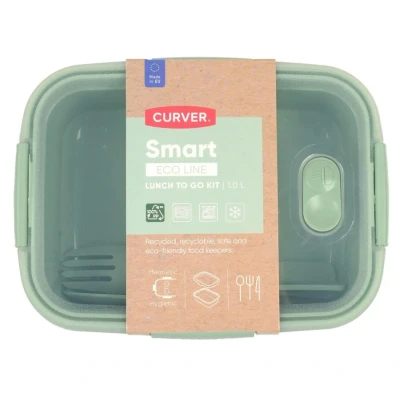 Image of Curver 3253920946072 Lunch Rectangular 1L Go Nomade Rect 1 Litre Storage Box with Lid Recycle (Smart Eco Line), Plastic, Green