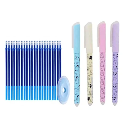 Image of MROOFUL Friction Cute Cat erasable Pen 0.38mm Nib Eraser Gel Blue Black Ink Refills Rod Ballpoint Kids School Stationery pens multicolor (Blue)