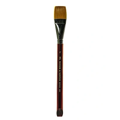 Image of Winsor &amp; Newton Series 295 Golden Nylon Natural Hair Pony Short Handle Brush Flat Wash 1&quot;, Nickel, 1 Inches