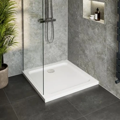 Image of Hydrolux 900 x 45mm White Bathroom Shower Tray for Enclosures Cubicles &amp; Wet Room with Waste, Square